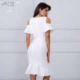 V Neck Short Sleeve Ruffles Mid-Calf Length Dress