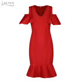 V Neck Short Sleeve Ruffles Mid-Calf Length Dress