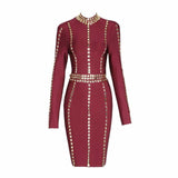 Stand Neck Long Sleeve Sequined Knee-Length  Dress