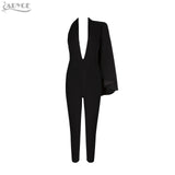 Jumpsuit Black Deep V-Neck Halter Half Batwing Sleeve Rompers Woman Jumpsuit Sexy Bodysuits