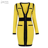 Yellow&Black Women V Neck Long Sleeve Dress
