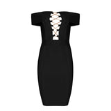 Slash-neck Cut out Cross Chain Short Sleeve Bodycon Dress