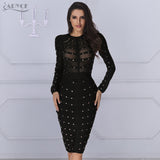 Long Sleeve Olive Mesh Knee-length Bodycon Dress