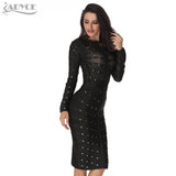 Long Sleeve Olive Mesh Knee-length Bodycon Dress