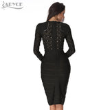 Long Sleeve Olive Mesh Knee-length Bodycon Dress