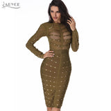 Long Sleeve Olive Mesh Knee-length Bodycon Dress