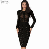 Long Sleeve Olive Mesh Knee-length Bodycon Dress