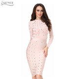 Long Sleeve Olive Mesh Knee-length Bodycon Dress
