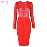 Long Sleeve Olive Mesh Knee-length Bodycon Dress