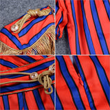 Fringe Jumpsuits Bodysuit Women Celebrity Party Jumpsuit Long Sleeve Red Blue Striped Tassel Jumpsuit