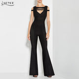 Long Bandage Rompers Bodysuit Black Cut Out Sleeveless Jumpsuits