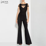 Long Bandage Rompers Bodysuit Black Cut Out Sleeveless Jumpsuits
