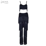 Spaghetti Strap Tassel Crop Tops&Pants Women Set