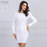 White Lace Up O Neck Long Sleeve Sexy Women Dress