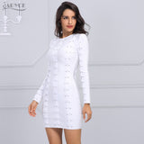 White Lace Up O Neck Long Sleeve Sexy Women Dress