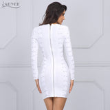 White Lace Up O Neck Long Sleeve Sexy Women Dress