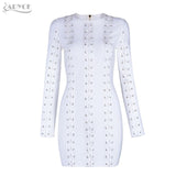 White Lace Up O Neck Long Sleeve Sexy Women Dress