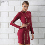 Stand Neck Long Sleeve Sequined Knee-Length  Dress