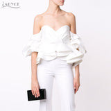Sexy White Women Off The Shoulder Ruffles Strapless Short Tops Crop Tops Women