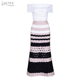 Slash Neck Striped Contrast Color Midi Summer Dress