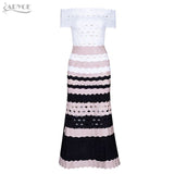 Slash Neck Striped Contrast Color Midi Summer Dress