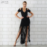 Short Sleeve Long Tassel Fringe Dress Women Maxi Dress