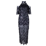 Sequins Embellished Mesh Runway Dress
