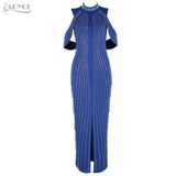 Sleeveless Long Sexy Beadings Turtleneck Back Splitting Dress