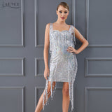 Elegant Sequins Embellished Fringe Runway Dress