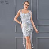 Elegant Sequins Embellished Fringe Runway Dress