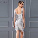 Elegant Sequins Embellished Fringe Runway Dress