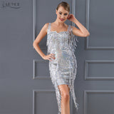 Elegant Sequins Embellished Fringe Runway Dress