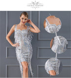 Elegant Sequins Embellished Fringe Runway Dress