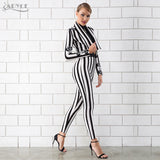 Striped Jacket&jumpsuit 2 Two Pieces Set