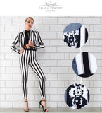 Striped Jacket&jumpsuit 2 Two Pieces Set
