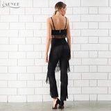 Spaghetti Strap Tassel Crop Tops&Pants Women Set