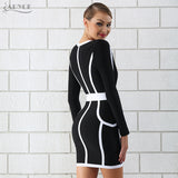 Black&White V Neck Long Sleeve Contrast Color Mini Dress