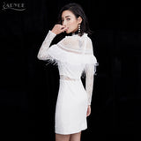 O Neck Feathers Lace Hollow Out Patchwork Long Sleeve Dresses