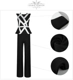 Striped White Tops&Pant 2 Two Pieces Set