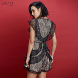 O-Neck Lace Mesh Ruffles Dress