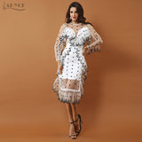 Sheer Dot Lace Mesh Dress Sexy White Black Celebrity Evening Party Dress