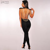 Beads Embellished Jumpsuit Sexy Backless Sleeveless Chain Jumpsuits