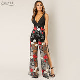 Jumpsuit Embroidered Lace Black Sexy V Neck Mesh Long Jumpsuit