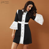 Mini Bodycon Gold Button, White&Black Night Out Party Dress