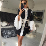 Mini Bodycon Gold Button, White&Black Night Out Party Dress