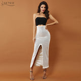 Sleeveless Strapless Beaded Hollow Out Sexy Front Splitting Dress