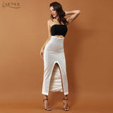 Sleeveless Strapless Beaded Hollow Out Sexy Front Splitting Dress