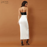 Sleeveless Strapless Beaded Hollow Out Sexy Front Splitting Dress