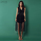 Formal Double Breasted Trench Black Button Sleeveless Lace Mesh Skirt Style Pleated Long Style Women Coat
