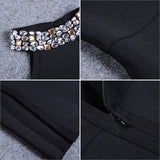 Sleeveless Split Halter Diamonds Black Dress